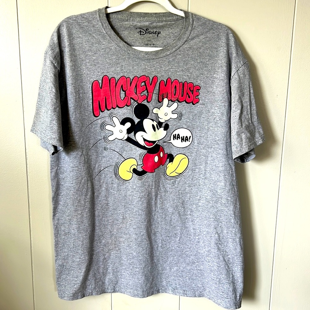 Mickey Mouse Disney T-Shirt Vintage Style Sz Large Gray Short Sleeve Cotton